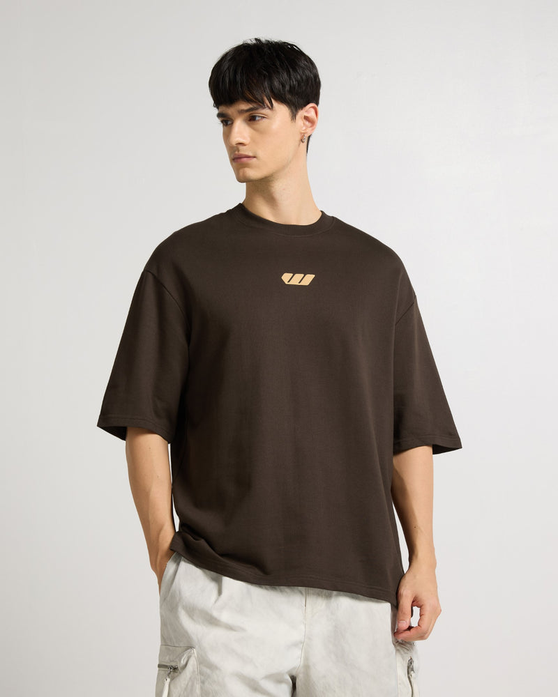 Premium Chocolate Brown Metamorphsis Oversized T-shirt Lifestyle view | Weezy