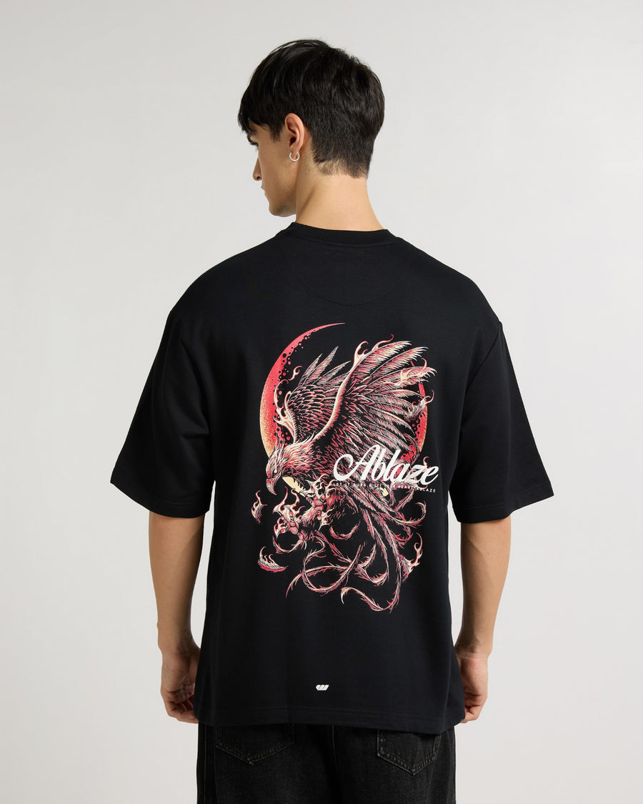 Premium Jet Black Ablaze Oversized T-shirt Front view | Weezy
