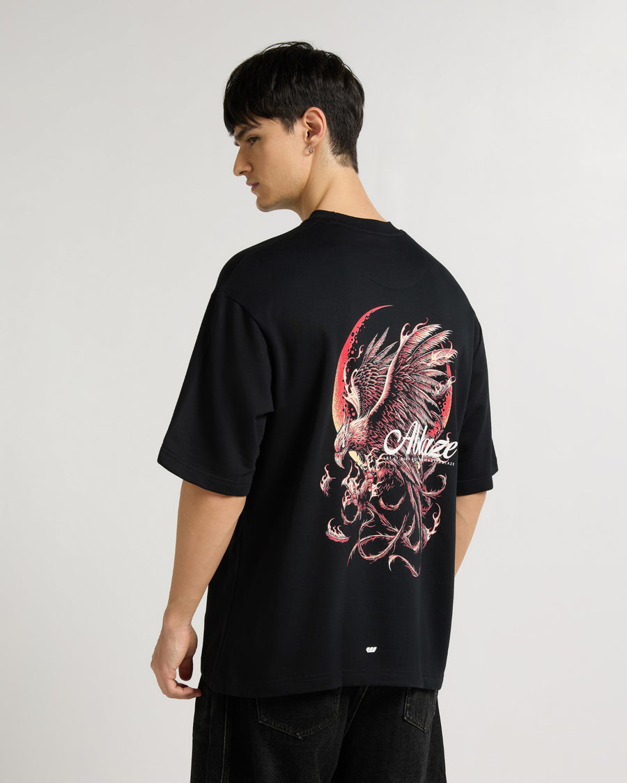 Premium Jet Black Ablaze Oversized T-shirt Side view | Weezy