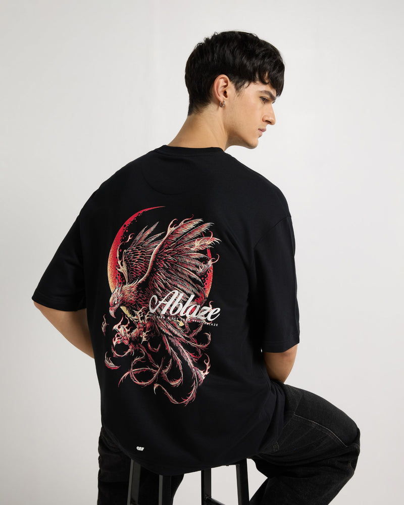 Premium Jet Black Ablaze Oversized T-shirt Lifestyle view | Weezy