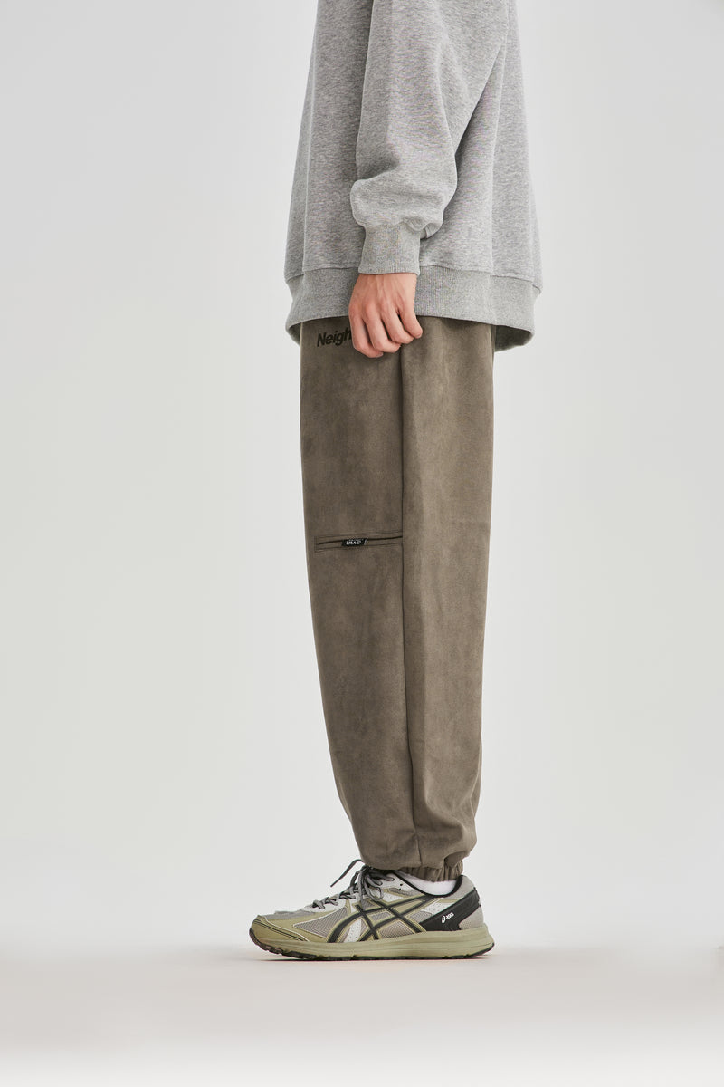 Suade Brown Jogger Pants Detail view | Weezy