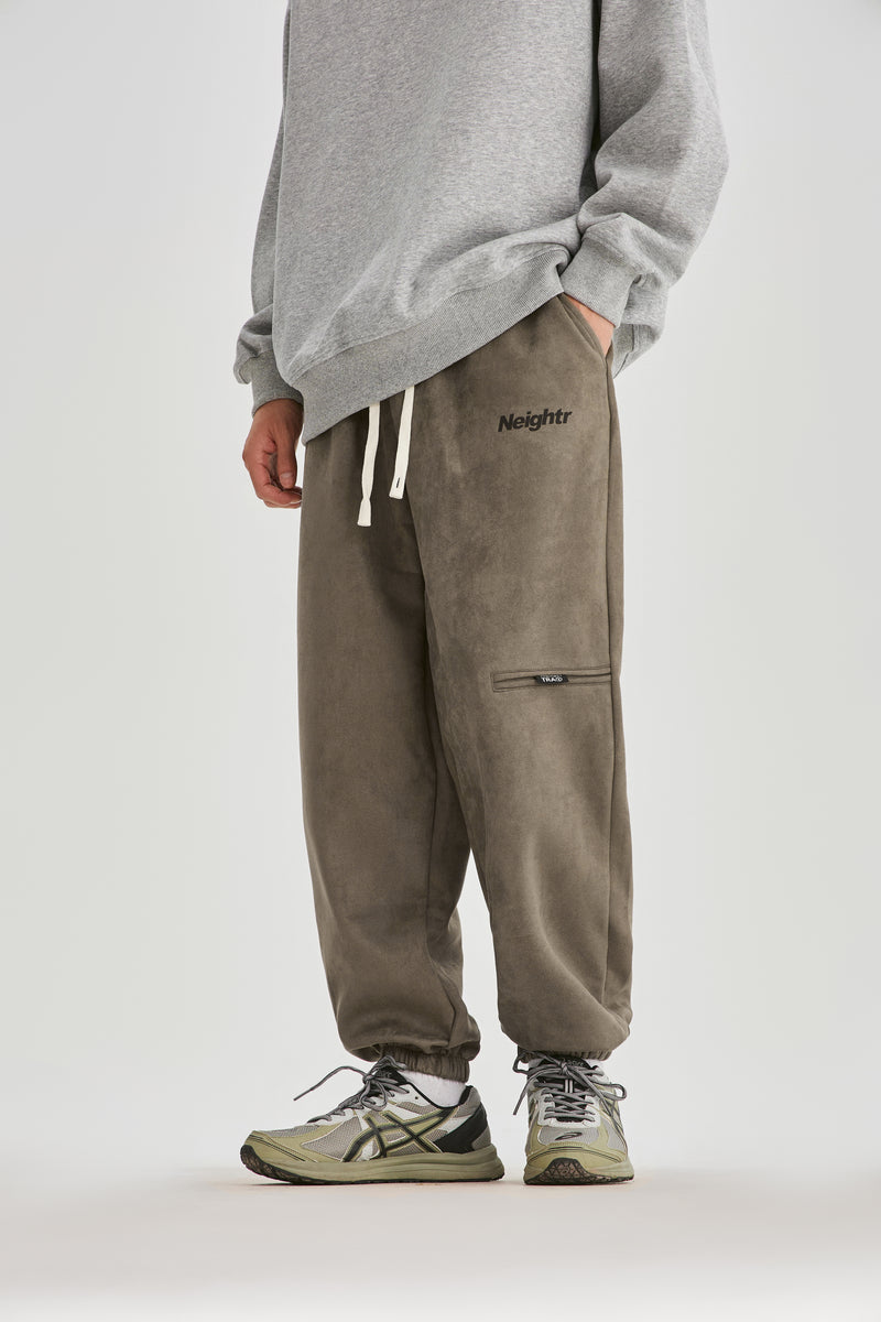 Suade Brown Jogger Pants Front view | Weezy