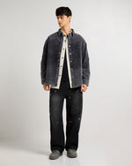 Relaxed Fit Charcoal Emroidered Curdroy Shacket Back view | Weezy