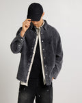 Relaxed Fit Charcoal Emroidered Curdroy Shacket