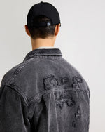 Relaxed Fit Charcoal Emroidered Curdroy Shacket Detail view | Weezy