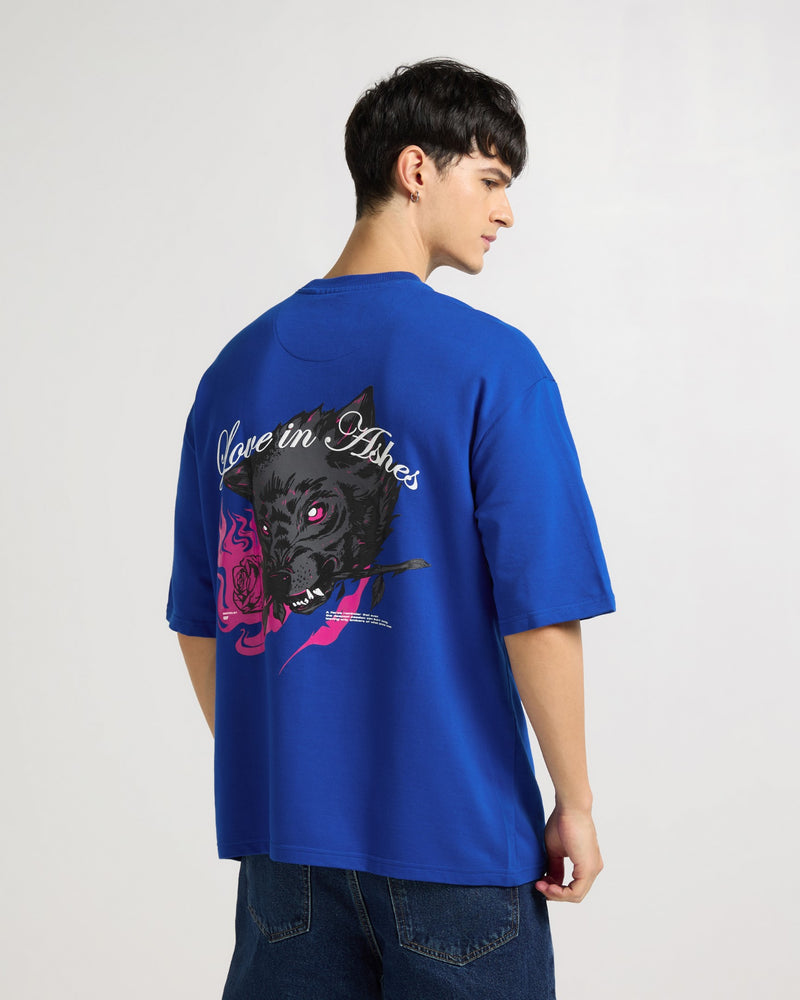 Premium Imperial Blue Love In Ashes Oversized T-shirt Front view | Weezy