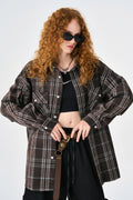 Brown Chequered Plaid Utility Shacket