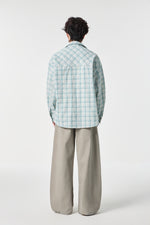 Sky Grid Button-Up Overshirt Model view | Weezy