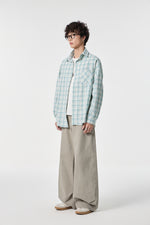 Sky Grid Button-Up Overshirt Flat lay | Weezy