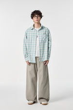 Sky Grid Button-Up Overshirt Close-up | Weezy