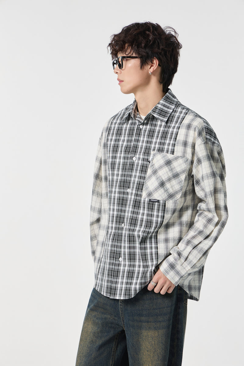 Black & White Chequered Pocketed Overshirt Back view | Weezy