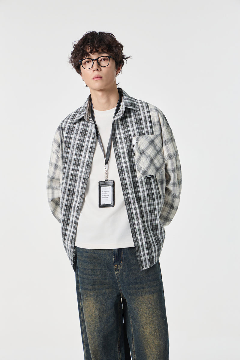 Black & White Chequered Pocketed Overshirt Front view | Weezy