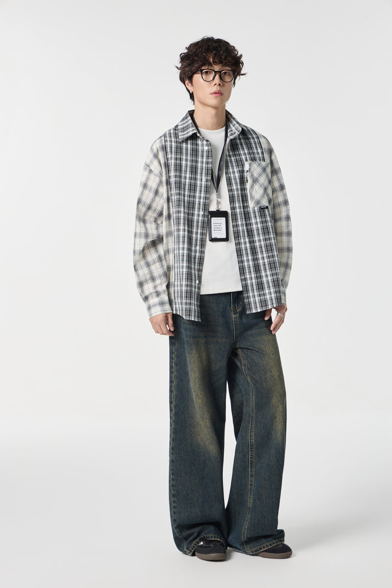 Black & White Chequered Pocketed Overshirt Side view | Weezy