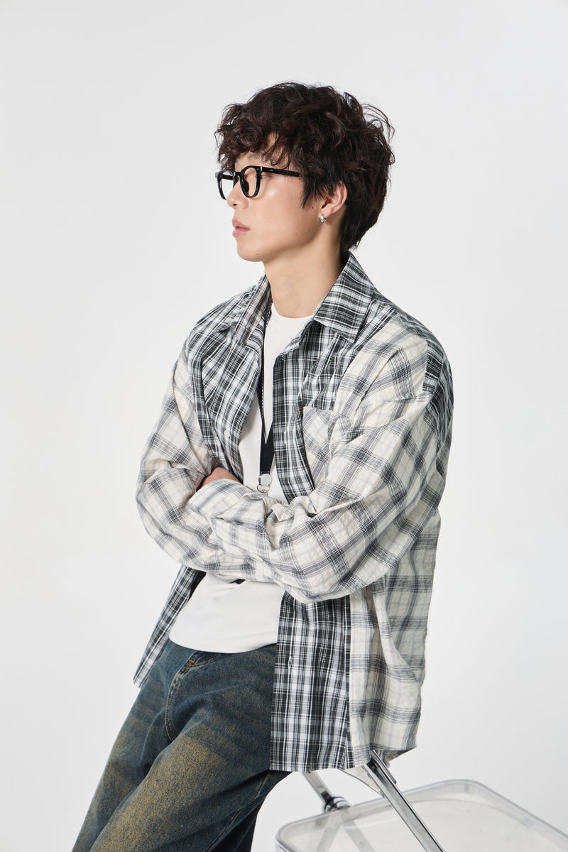 Black & White Chequered Pocketed Overshirt Lifestyle view | Weezy
