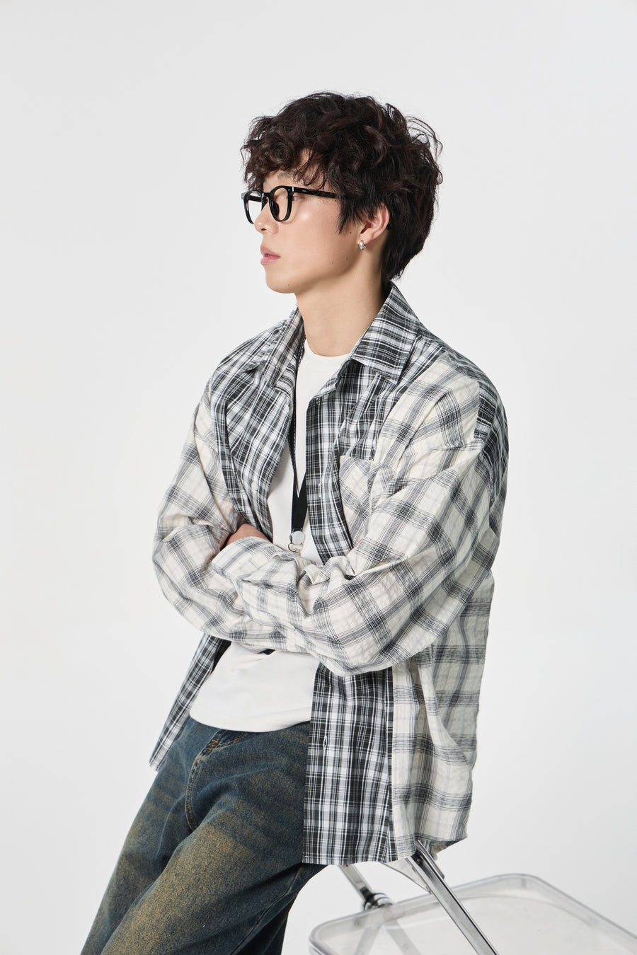 Black & White Chequered Pocketed Overshirt Lifestyle view | Weezy