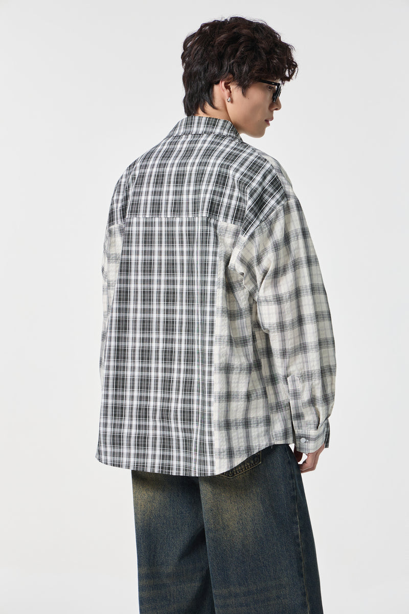 Black & White Chequered Pocketed Overshirt Model view | Weezy