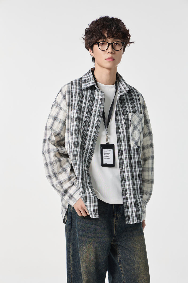 Black & White Chequered Pocketed Overshirt Flat lay | Weezy