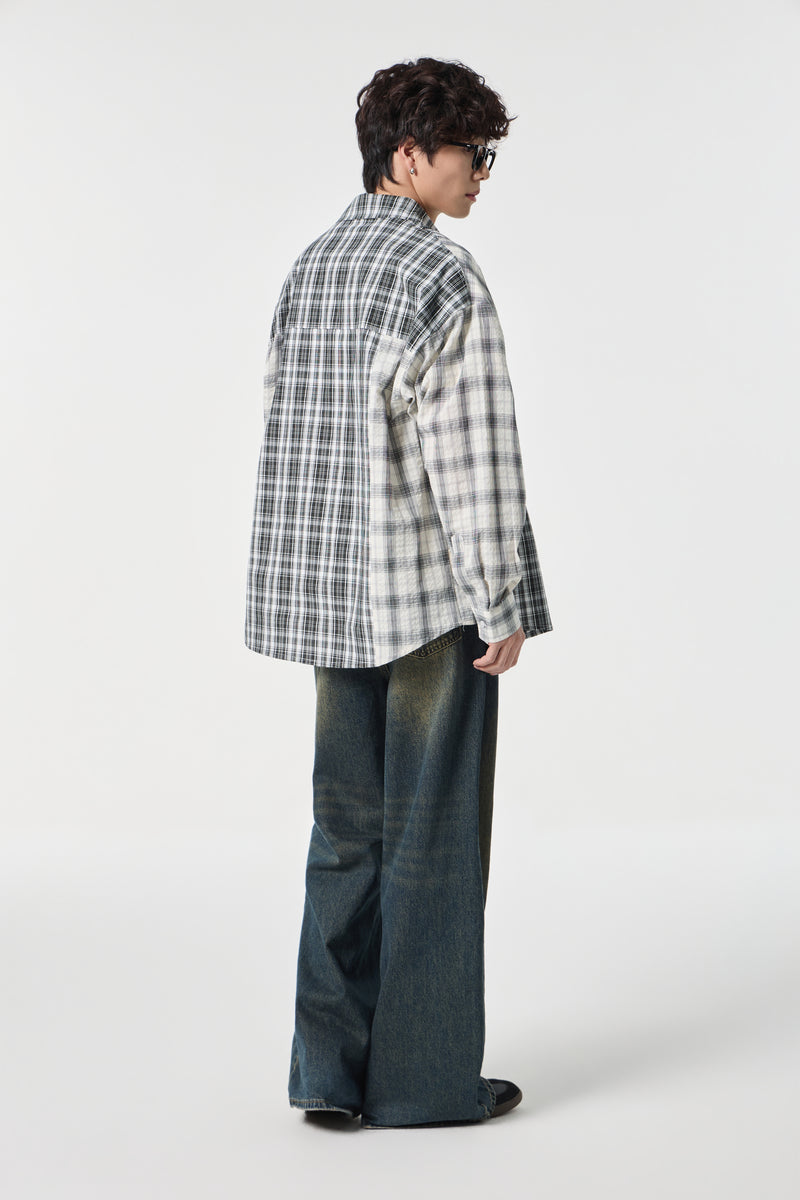 Black & White Chequered Pocketed Overshirt Close-up | Weezy