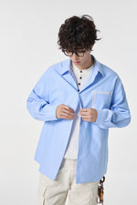 Soft Blue Contrast Pocket Oxford Shirt Detail view | Weezy