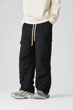 Jet Black Wide Leg Cargo Pants Side view | Weezy