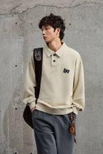 Cream Waffle Knit Collared Polo Side view | Weezy