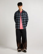 Embroidered Midnight Blue Checkered Overshirt Detail view | Weezy