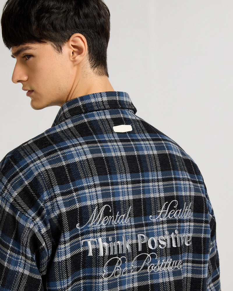 Embroidered Midnight Blue Checkered Overshirt Lifestyle view | Weezy