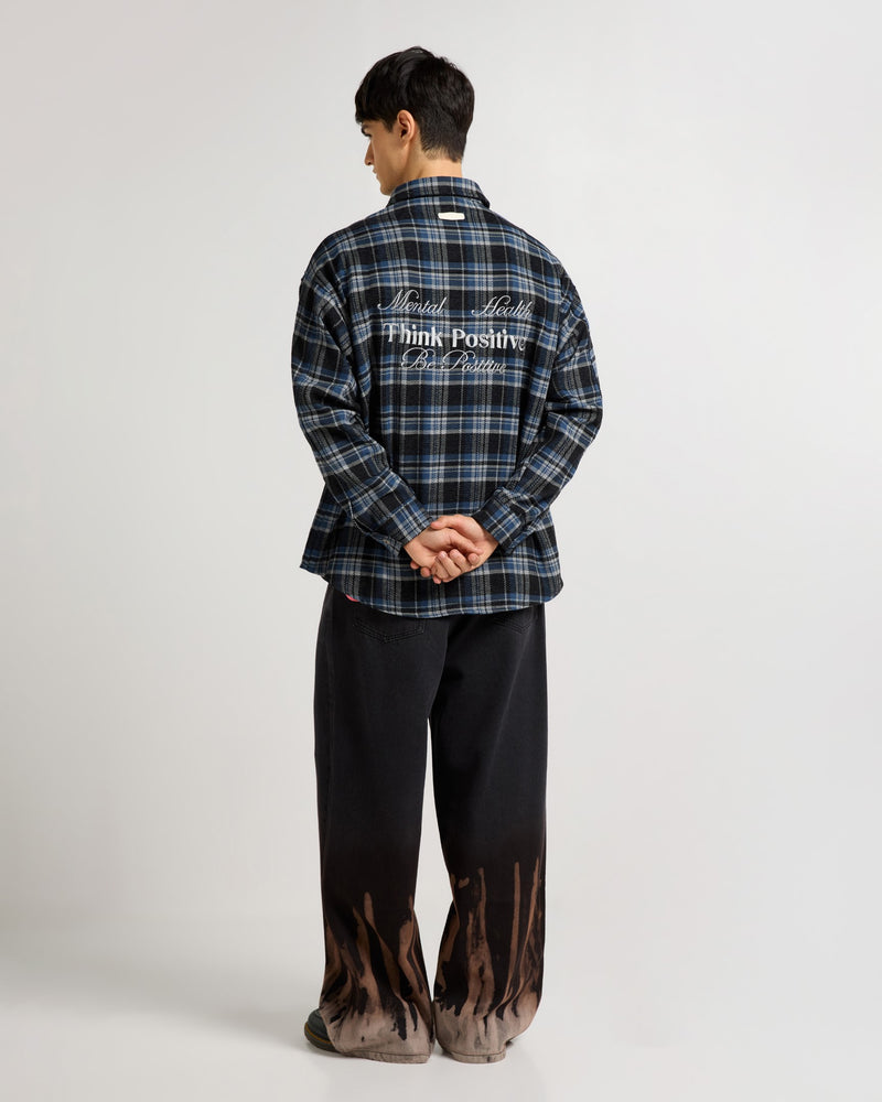 Embroidered Midnight Blue Checkered Overshirt Back view | Weezy