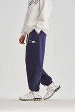 Navy Blue Embroidered Sweatpants Model view | Weezy