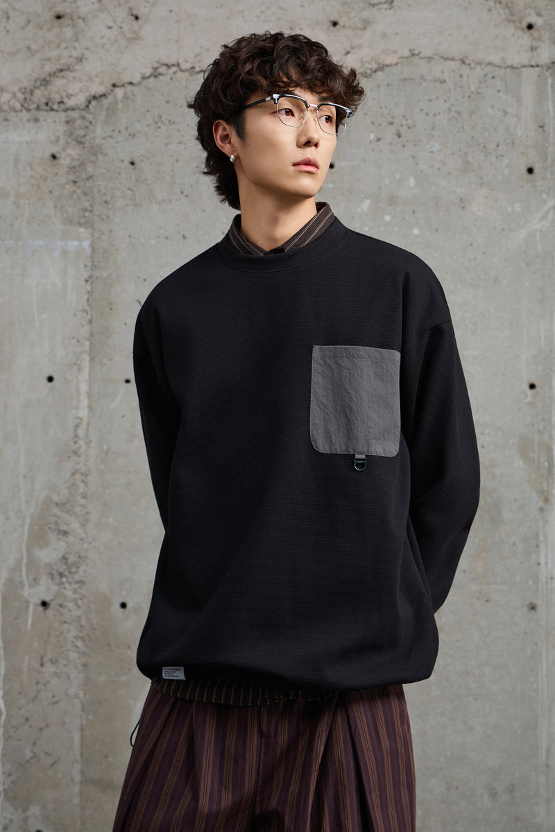 Black Crewneck Sweatshirt With Pocket Detail Front view | Weezy