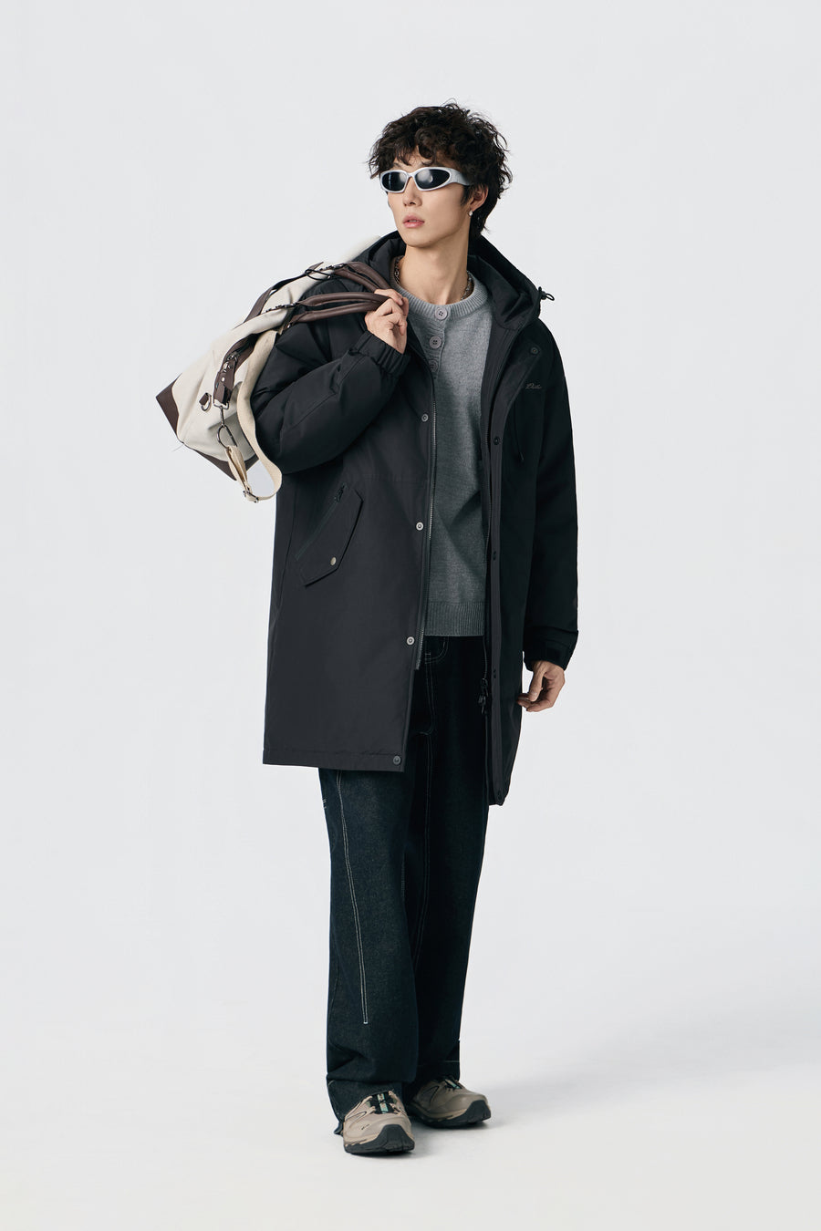 Jet Black Hooded Long Parka View 10 | Weezy