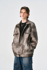 Camo Brown Oversized Bomber Leather Jacket Detail view | Weezy
