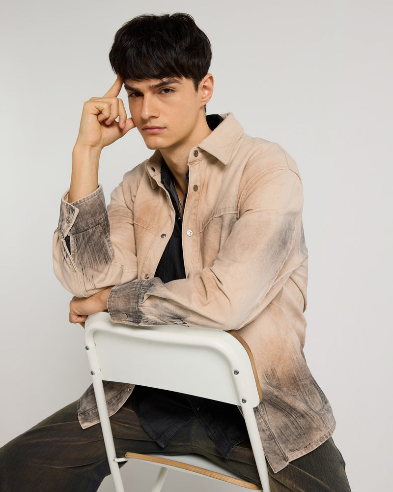 Gradient Washed Apricot Overshirt Front view | Weezy