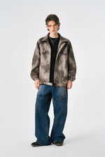 Camo Brown Oversized Bomber Leather Jacket Model view | Weezy