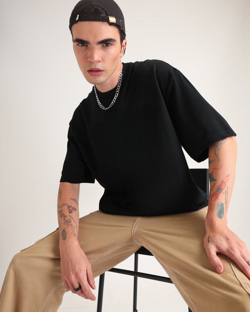 Black Premium Cotton Oversized T-shirt Front view | Weezy
