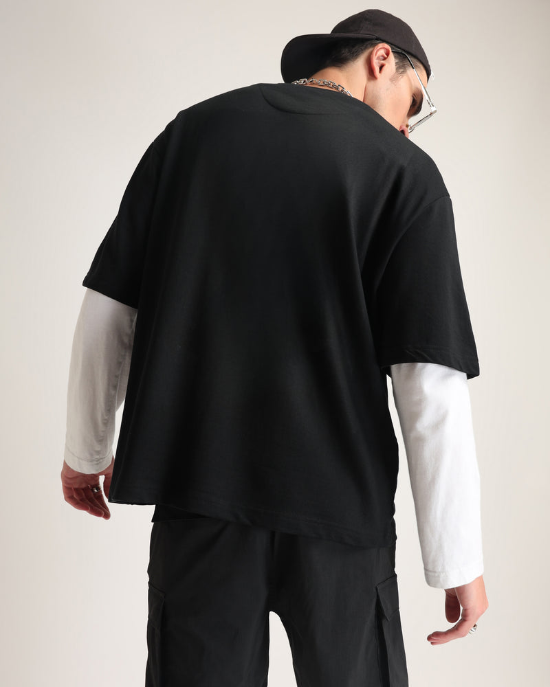 Black Premium Cotton Oversized T-shirt Side view | Weezy