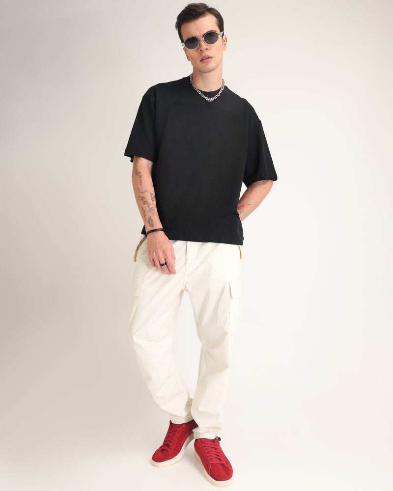 Black Premium Cotton Oversized T-shirt Back view | Weezy