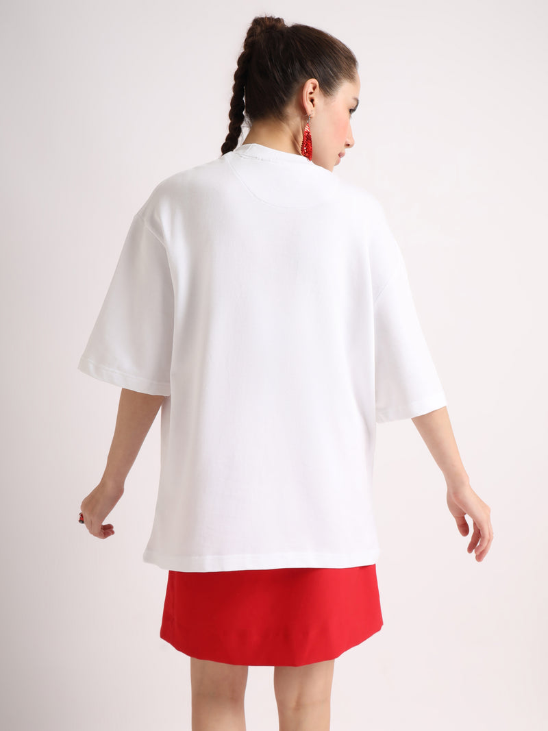 White Britney Bitch Oversized T-Shirt Model view | Weezy