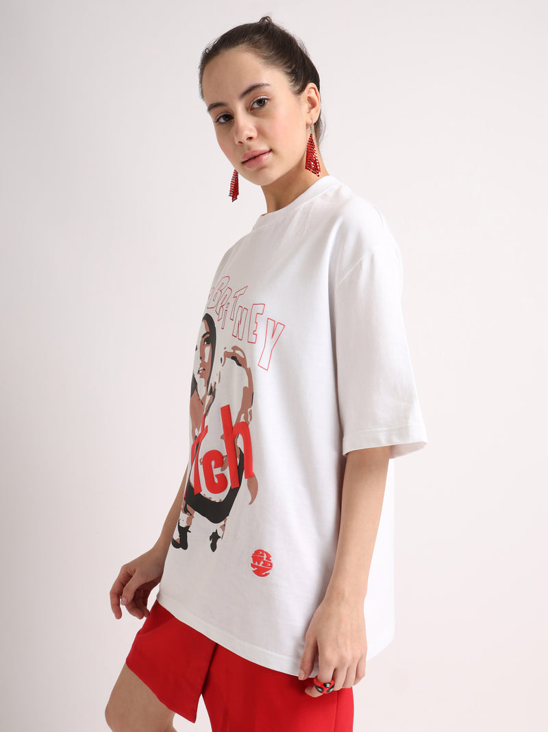 White Britney Bitch Oversized T-Shirt Lifestyle view | Weezy