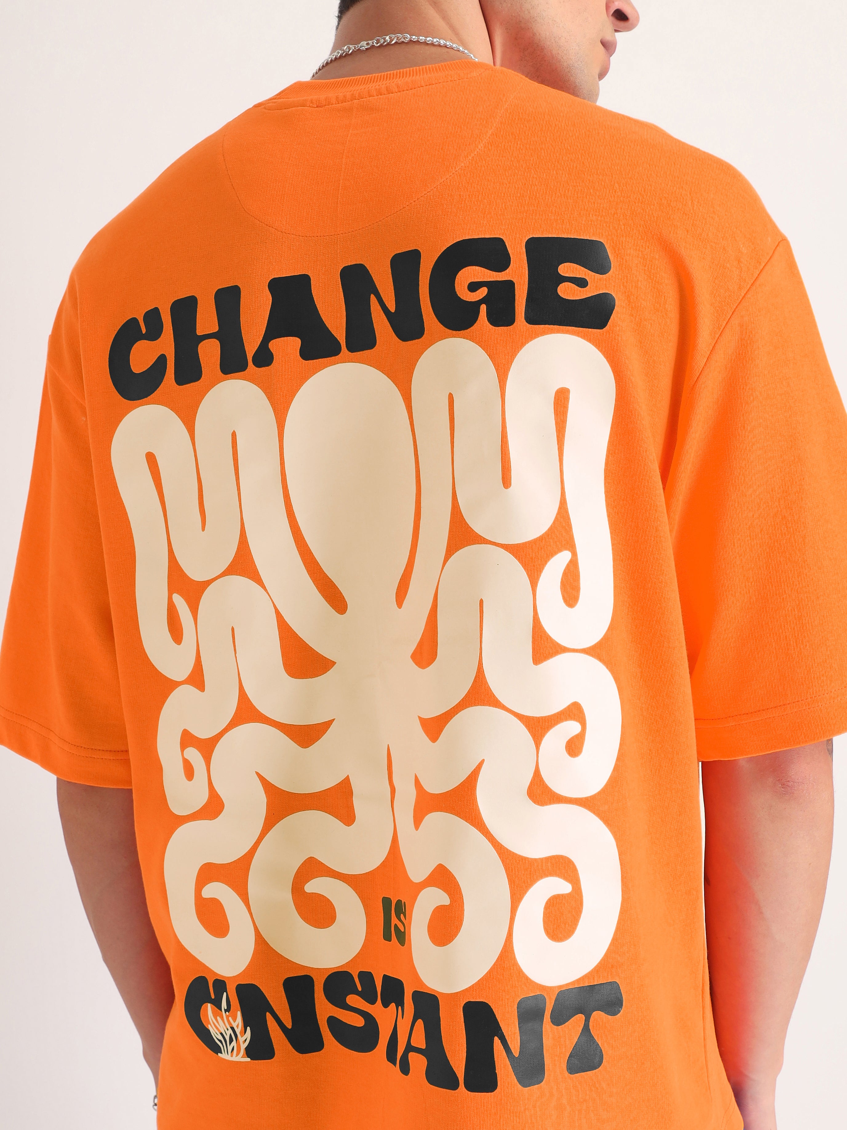 Neon Orange Change Is Constant Oversized T-Shirt