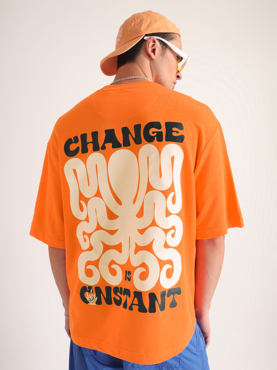 Neon Orange Change Is Constant Oversized T-Shirt Front view | Weezy
