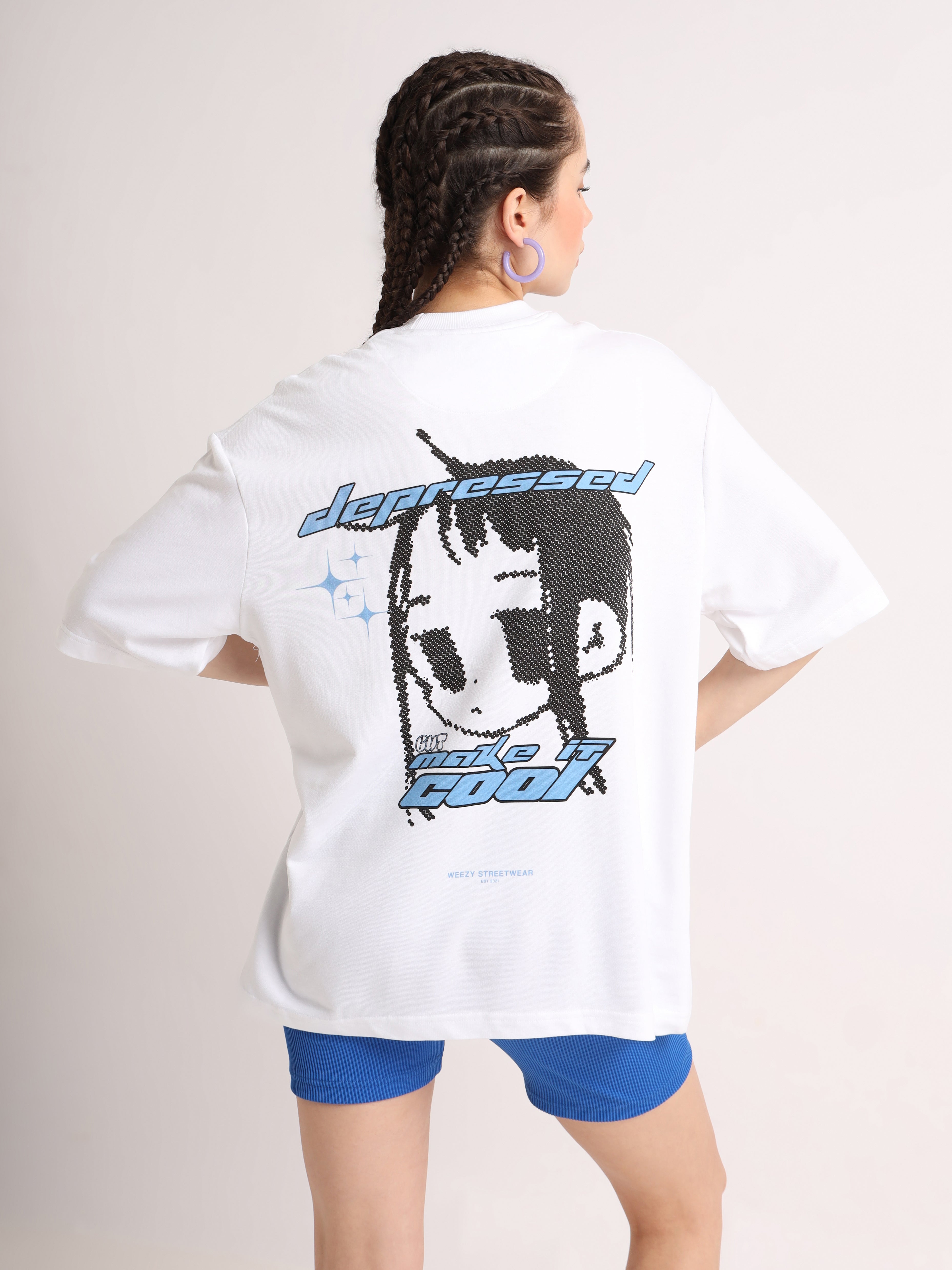 White Depressed But Cool Oversized T-Shirt