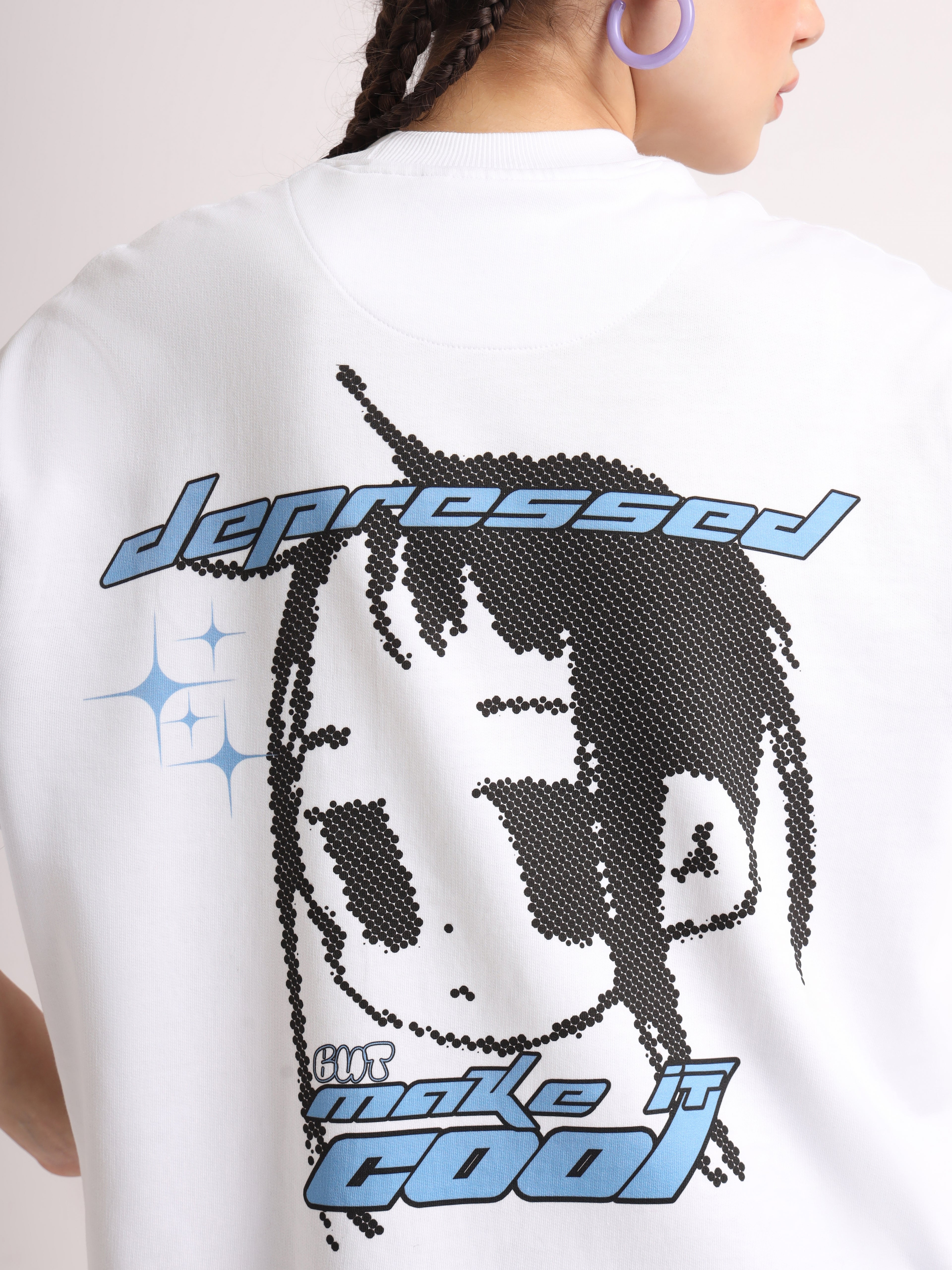 White Depressed But Cool Oversized T-Shirt