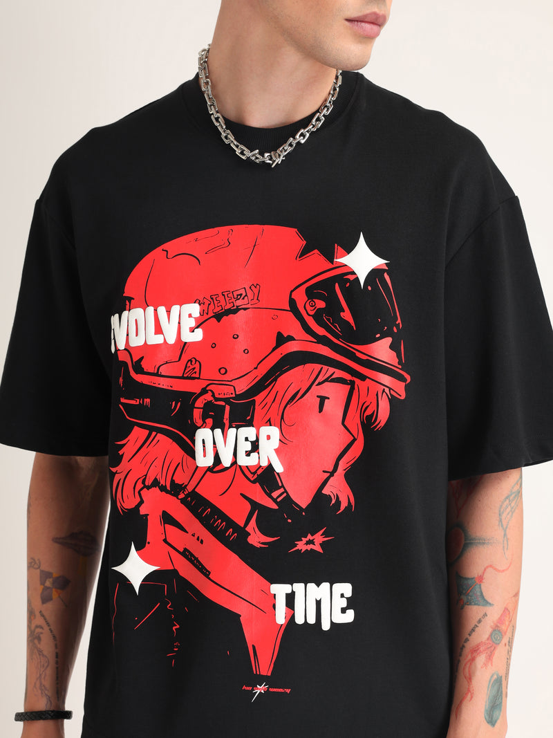 Jet Black Evolve Oversized T-Shirt Side view | Weezy