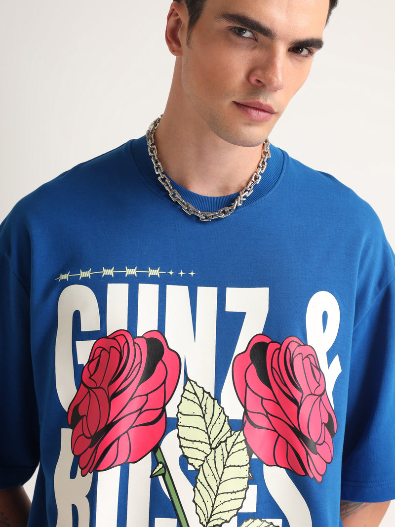Imperial Blue Gunz & Roses Oversized T-Shirt Lifestyle view | Weezy