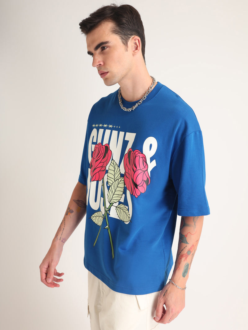 Imperial Blue Gunz & Roses Oversized T-Shirt Model view | Weezy