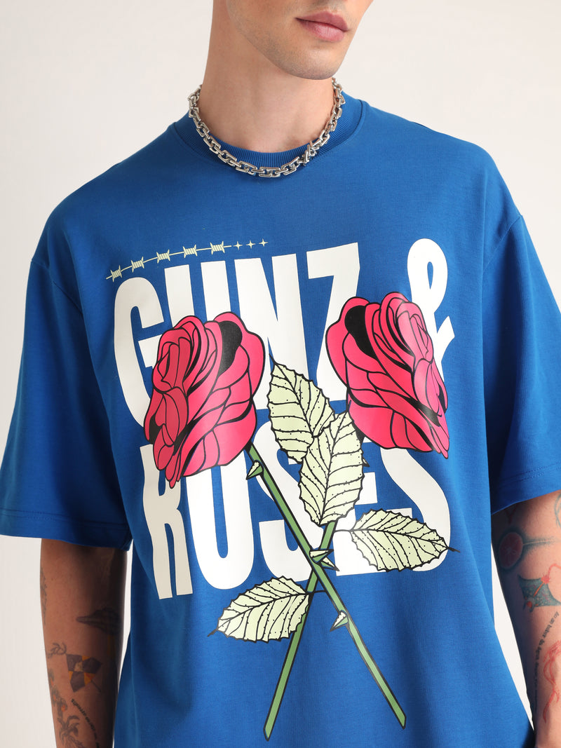 Imperial Blue Gunz & Roses Oversized T-Shirt Back view | Weezy
