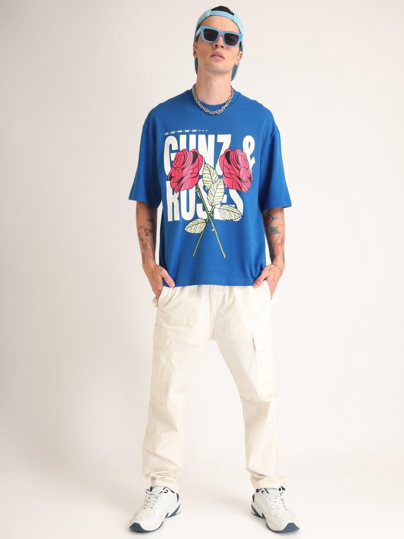 Imperial Blue Gunz & Roses Oversized T-Shirt Detail view | Weezy