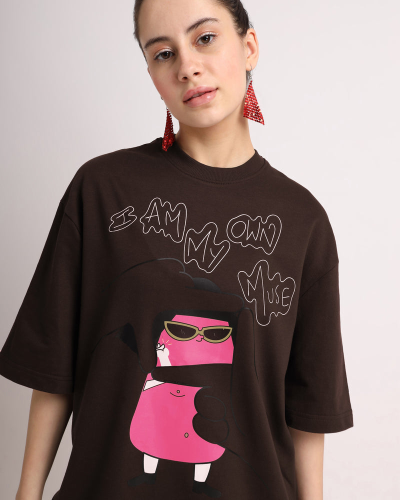 Chocolate Brown Muse Oversized T-Shirt Side view | Weezy