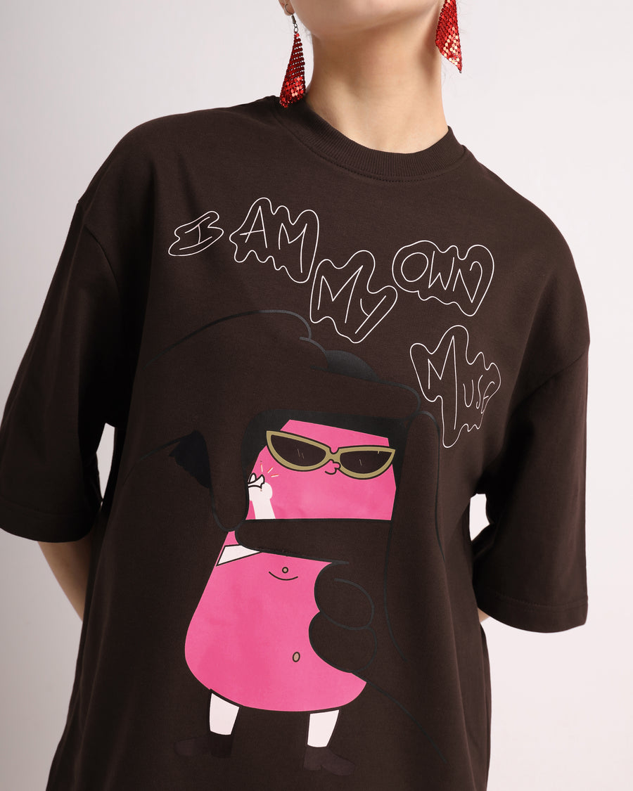 Chocolate Brown Muse Oversized T-Shirt Detail view | Weezy